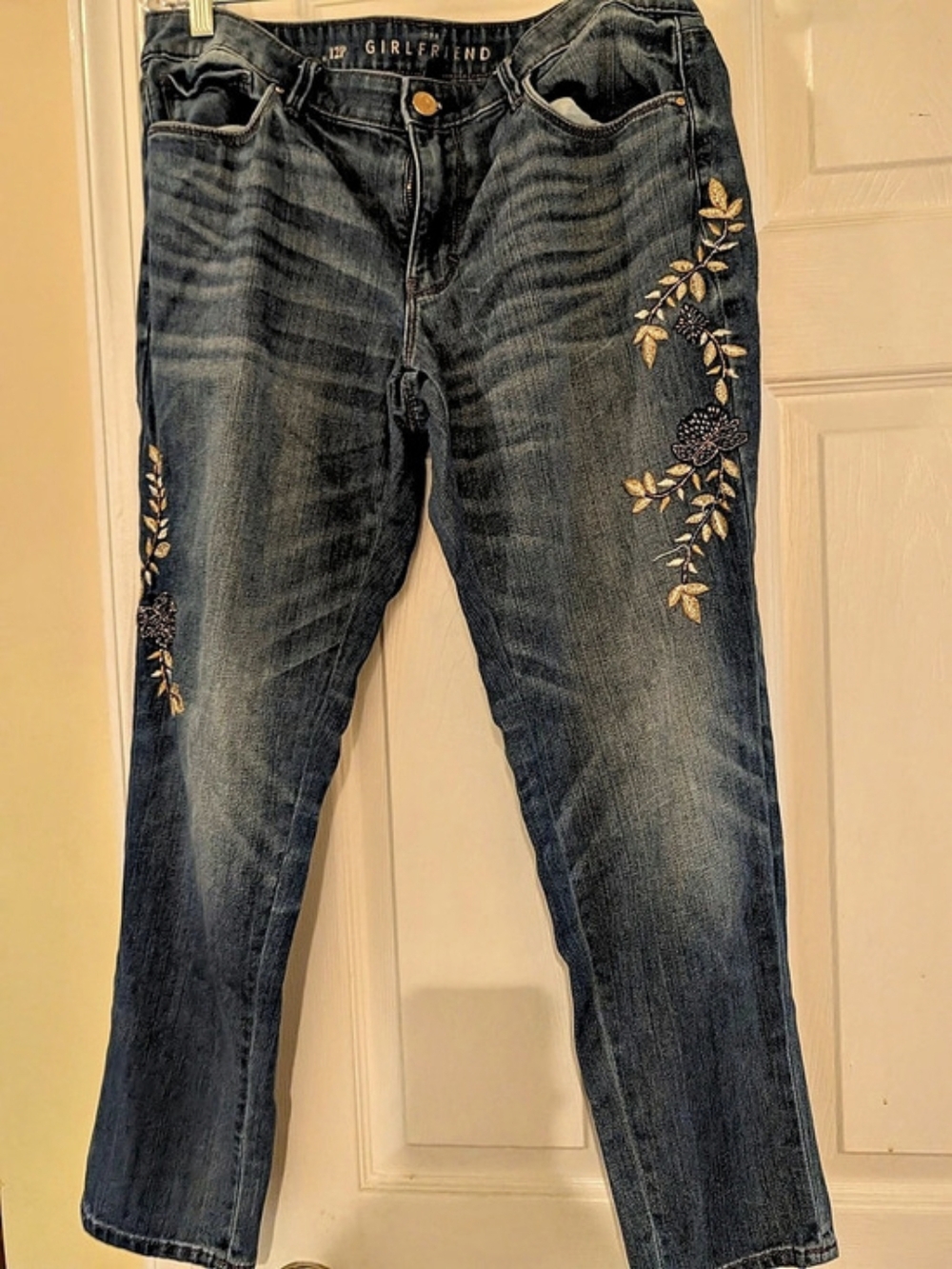 Girlfriend Embroidered Skinny Jeans in Blue Size 12P